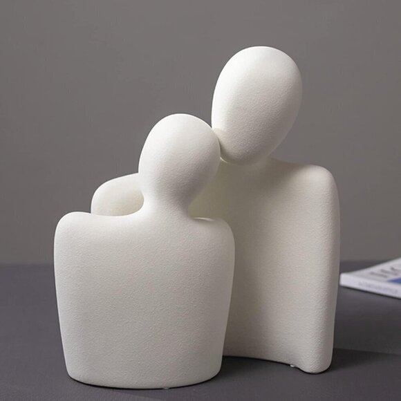 Hugging Couple Statues Ceramic Lover Figurine Characters Coffee Table Décor - Picture 8 of 11